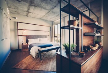 Room (Monroe) | Living area | LED TV at South Congress Hotel