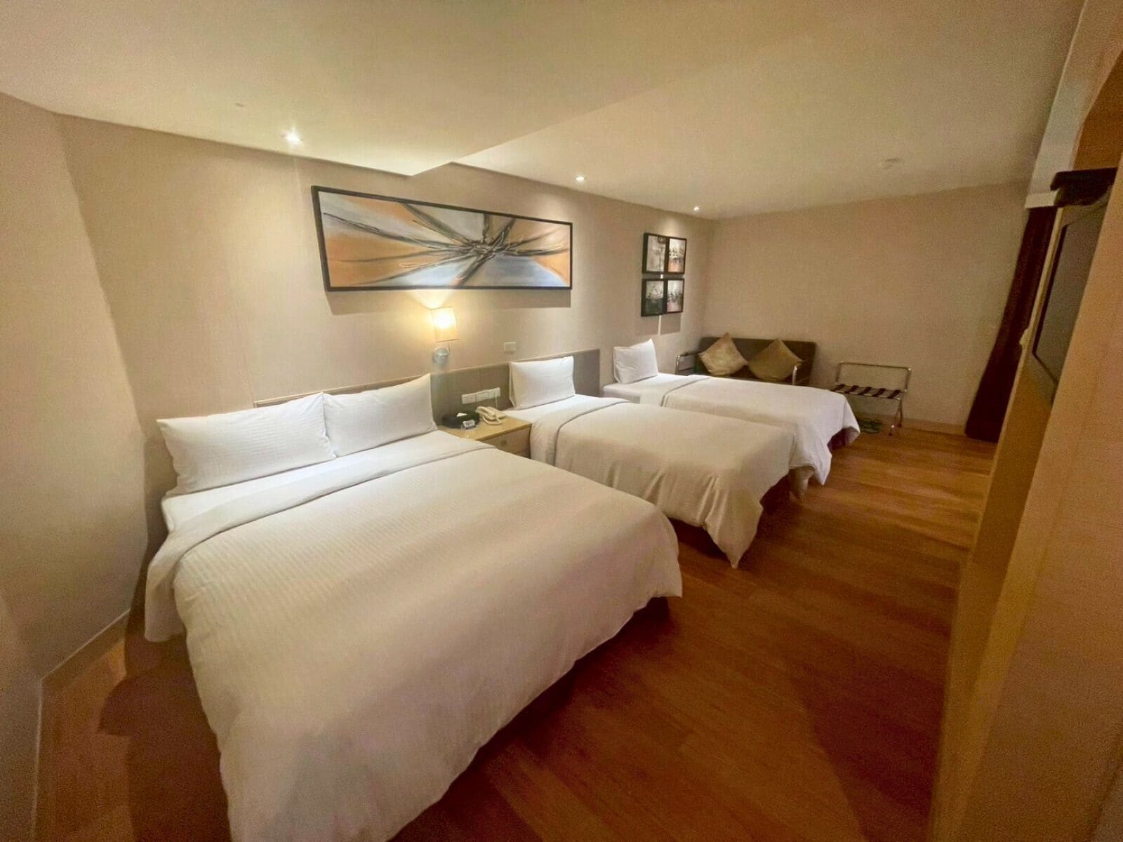 quadruple room, multiple beds, non smoking | in-room safe, desk, blackout curtains, iron/ironing board