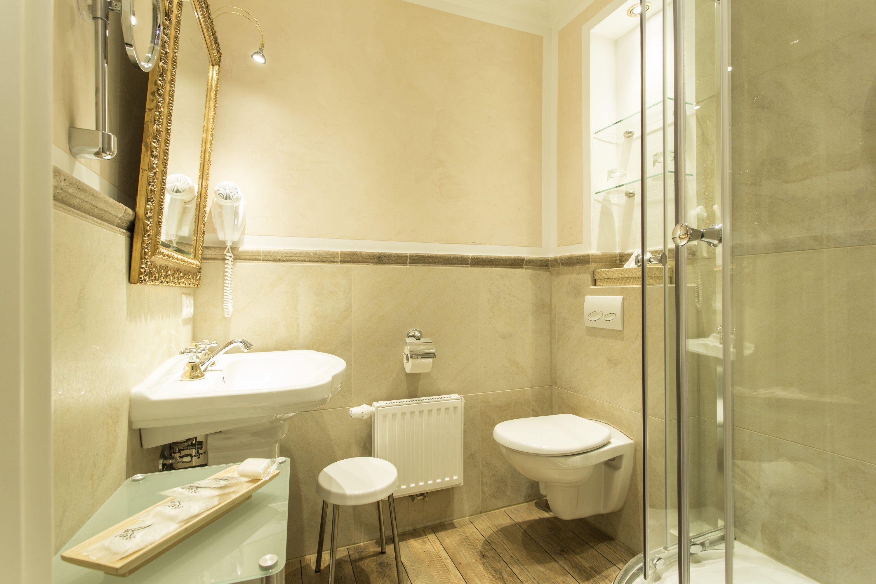 free toiletries, hair dryer, towels