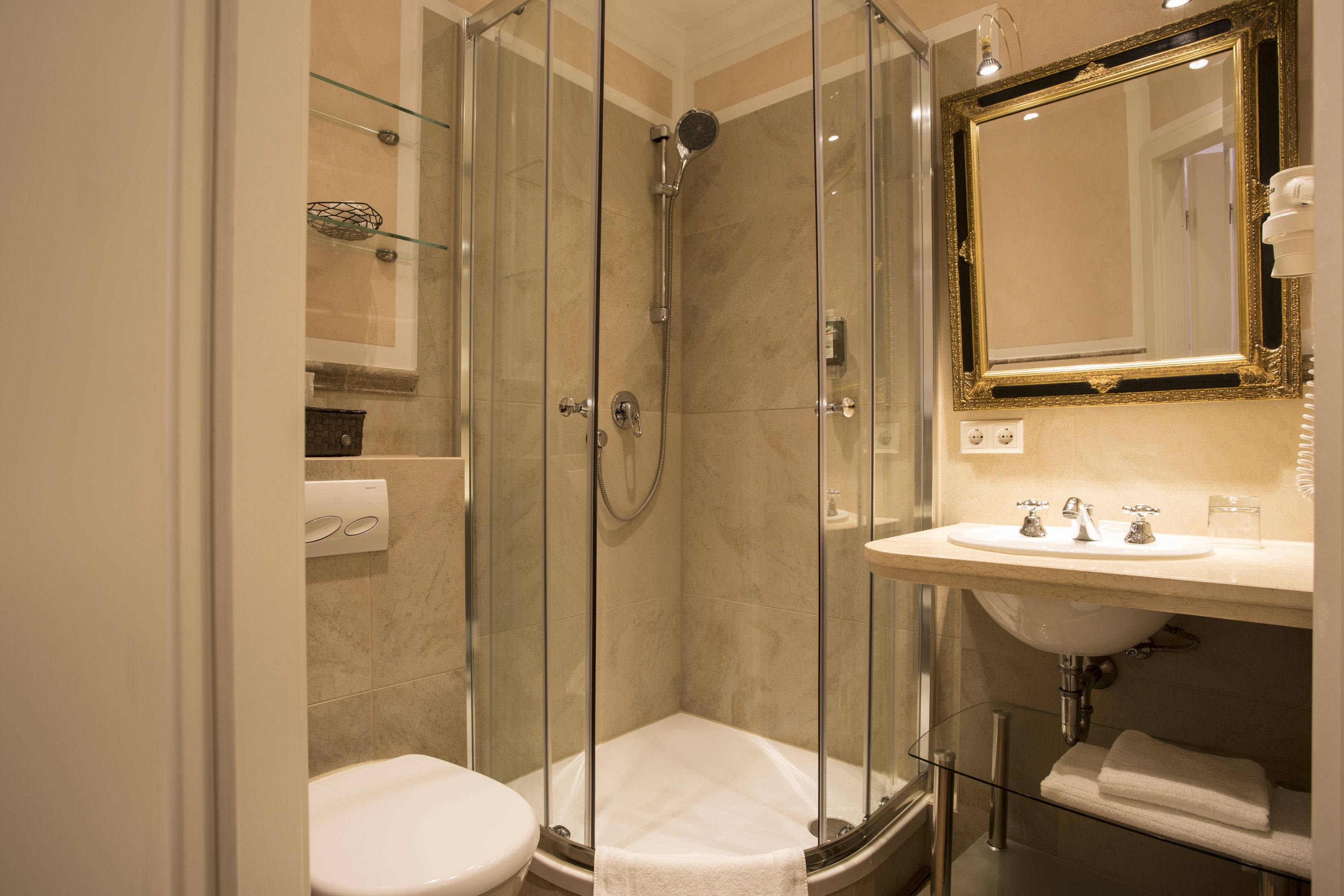 free toiletries, hair dryer, towels