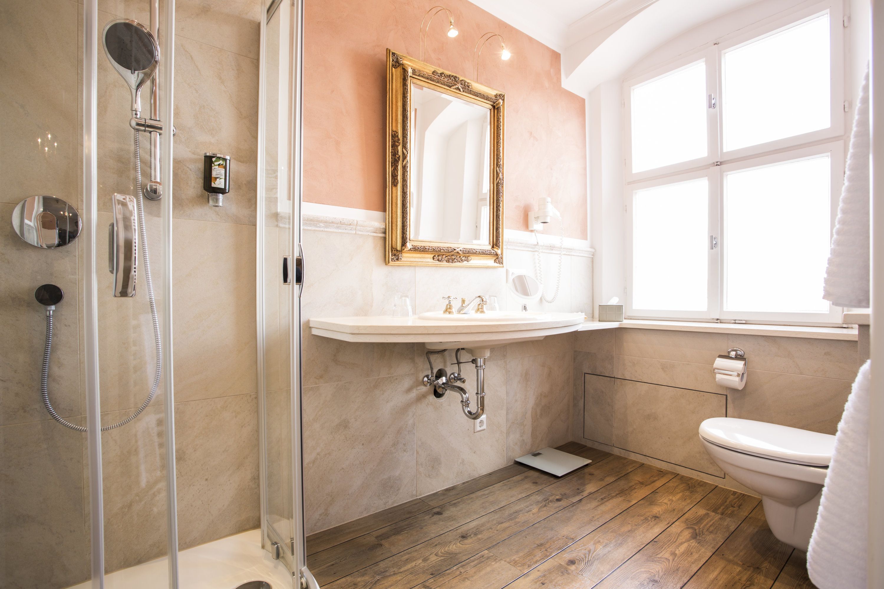 free toiletries, hair dryer, towels