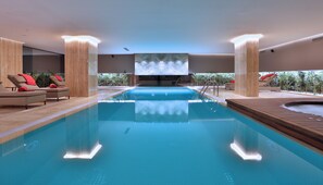 Indoor pool, open 10:00 AM to 10:00 PM, sun loungers, lifeguards on site