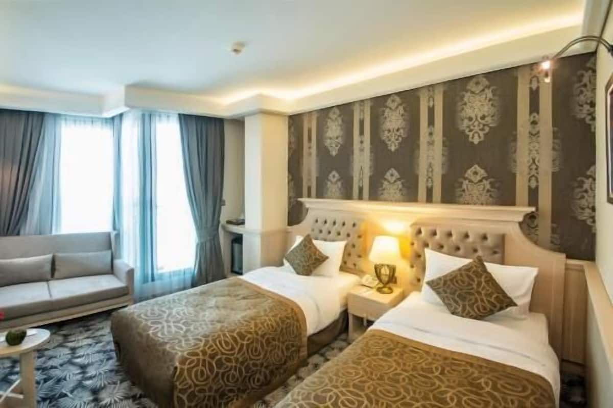 ميني بار وخزنة داخل الغرفة وتجهيزات عازلة للصوت ومكواة/لوح كي