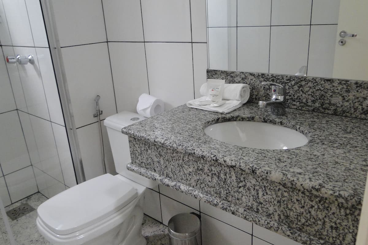 free toiletries, hair dryer, bidet, towels