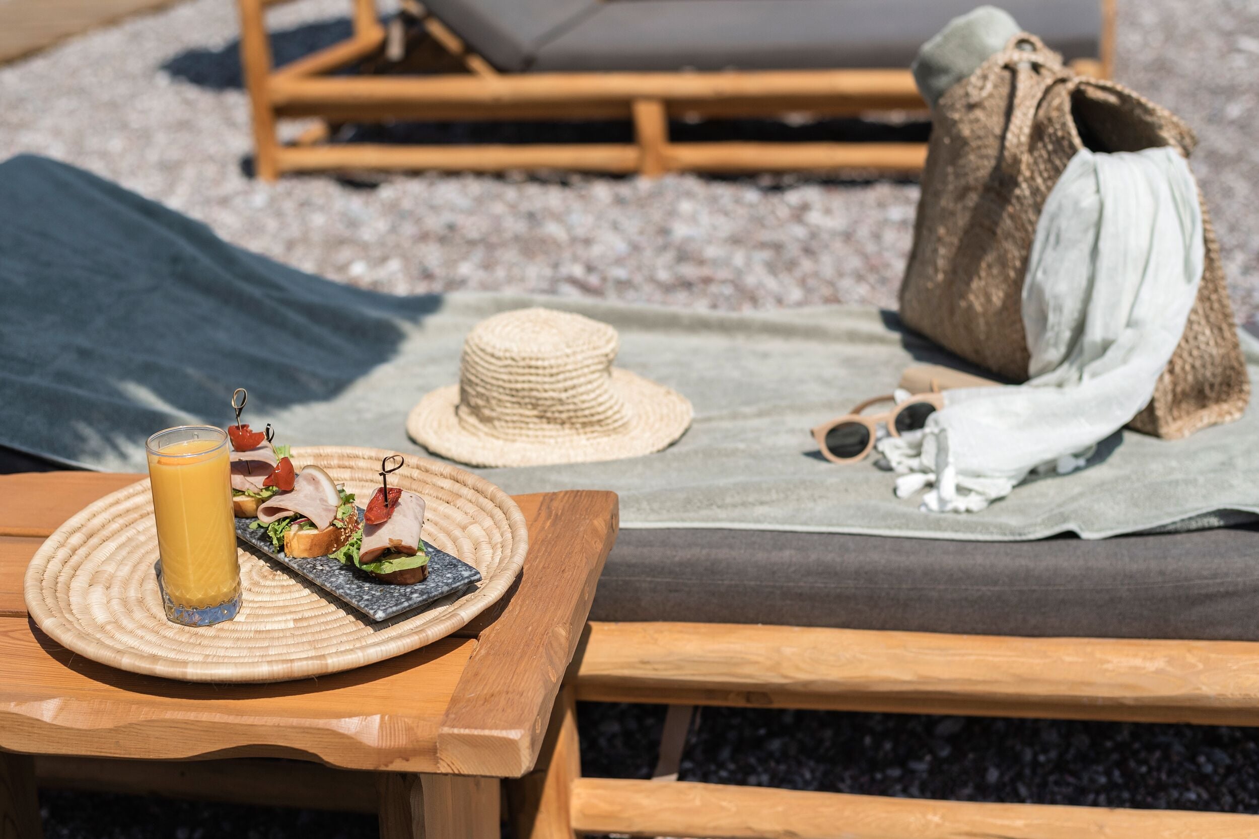 on the beach, free beach cabanas, sun-loungers, beach umbrellas