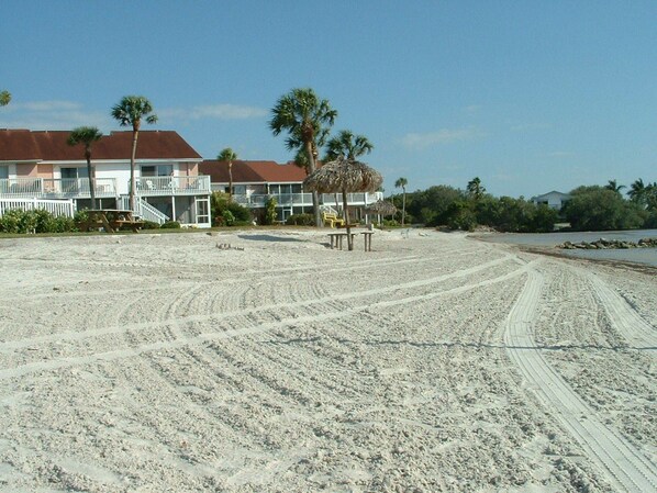 Plage privée, serviettes de plage, volleyball, voile