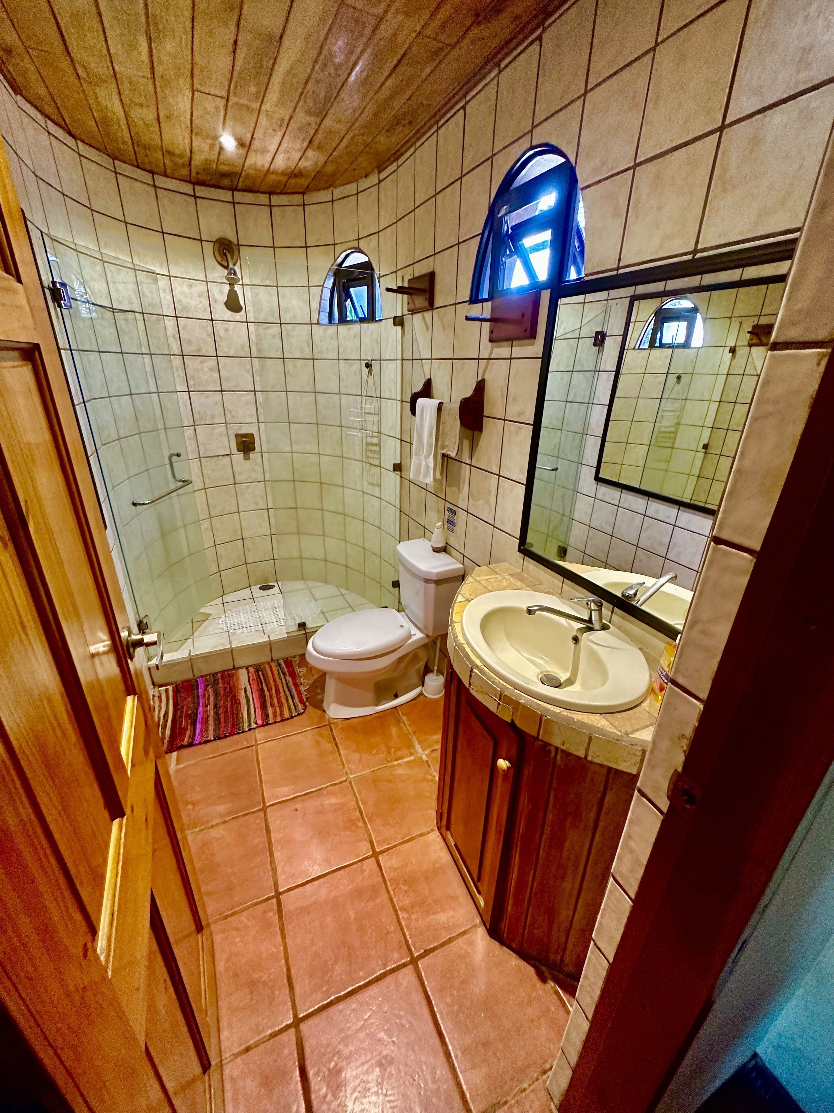 Studio, toegankelijk voor mindervaliden, uitzicht op zwembad | Badkamer | Een douche, een haardroger, handdoeken