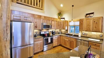 Glacier View Vacation Home | Private kitchen | Fridge, coffee/tea maker