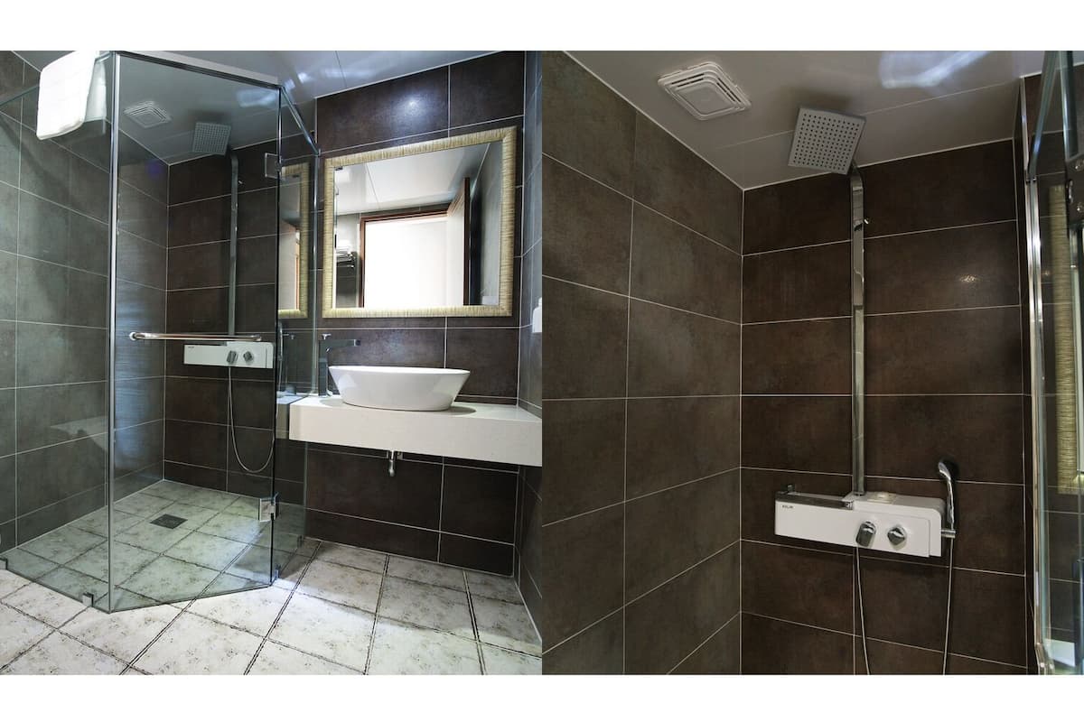 shower, free toiletries, hair dryer, dressing gowns