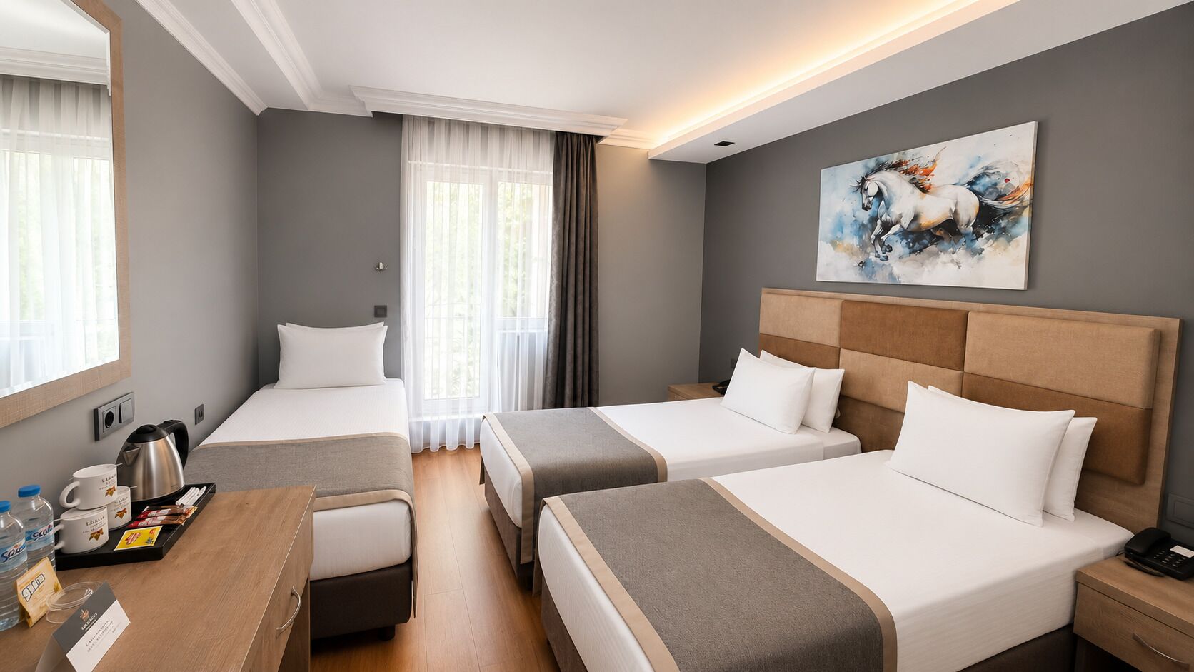 Triple Room, City View | Hypo-allergenic bedding, minibar, in-room safe, desk