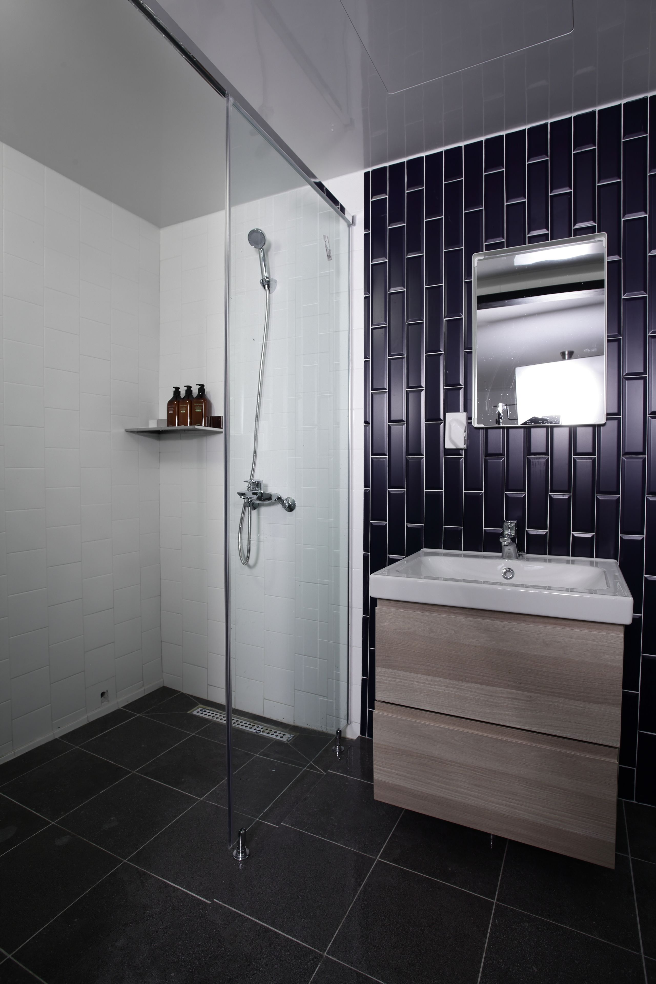 Kamer (Suite B, Base pax 4, Parking) | Badkamer | Een haardroger, pantoffels, handdoeken
