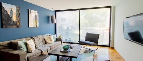 TV, books, stereo, offices