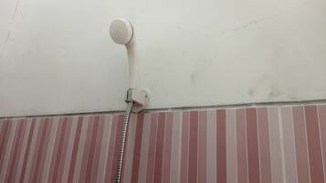 Ducha con manguera y grifo empotrado.