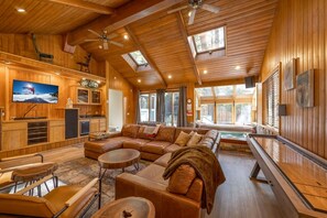 TV, fireplace, foosball, offices