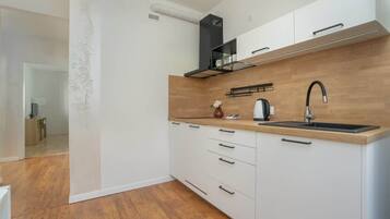 Fridge, stovetop, dishwasher, electric kettle