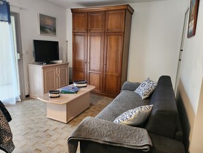 Flat-screen TV, books