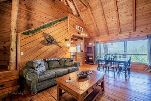 TV, fireplace - Hunter's Hideaway (2-Bedroom Cabin) with Mountain view - Pets Allowed by RedAwning (Townsend)