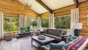 Smart TV, fireplace, ping pong, books