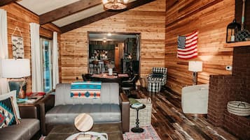 Smart TV, fireplace, table tennis, books