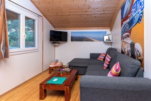 Télévision, table de tennis de table, chaîne hi-fi