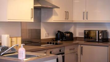 Fridge, microwave, oven, toaster