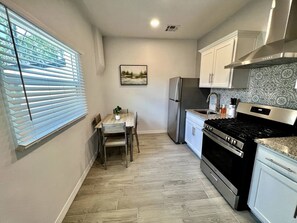 Fridge, microwave, oven, coffee/tea maker