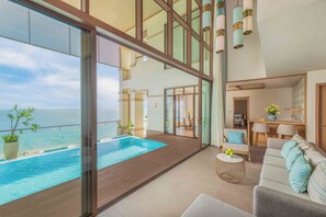 Suite presidencial, 3 habitaciones, piscina privada, vistas al mar | Vistas al mar