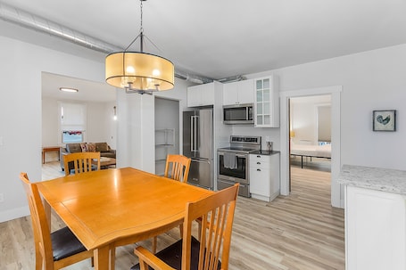 Classic Apartment | Private kitchen | Fridge, microwave, oven, stovetop