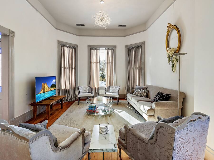 Maison luxueuse, 2 chambres, baignoire, côté jardin | Aire de séjour