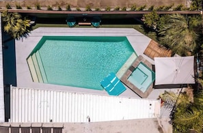 Outdoor pool, pool umbrellas