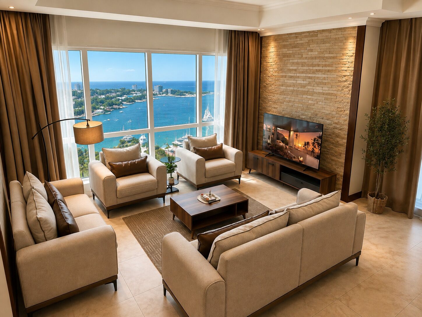 Premium Apartment, Sea View | Living area