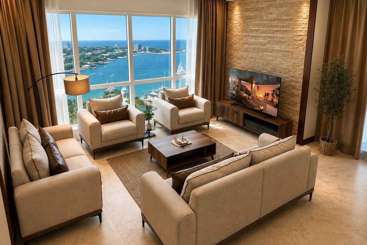 Premium Apartment, Sea View | Living area