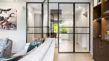 Luxury Apartment, 2 Bedrooms, Balcony | Living area | Fireplace, heated floors