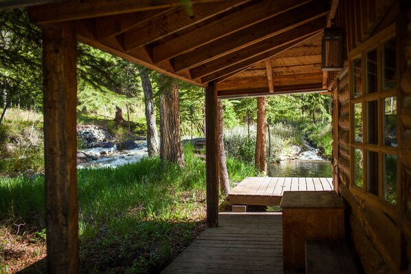 Terrace/patio - Cozy Bunkhouse and Creekside Sauna Cabin next to the National Forest.  (New Castle)