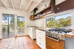 Fridge, microwave, toaster, cookware/dishes/utensils