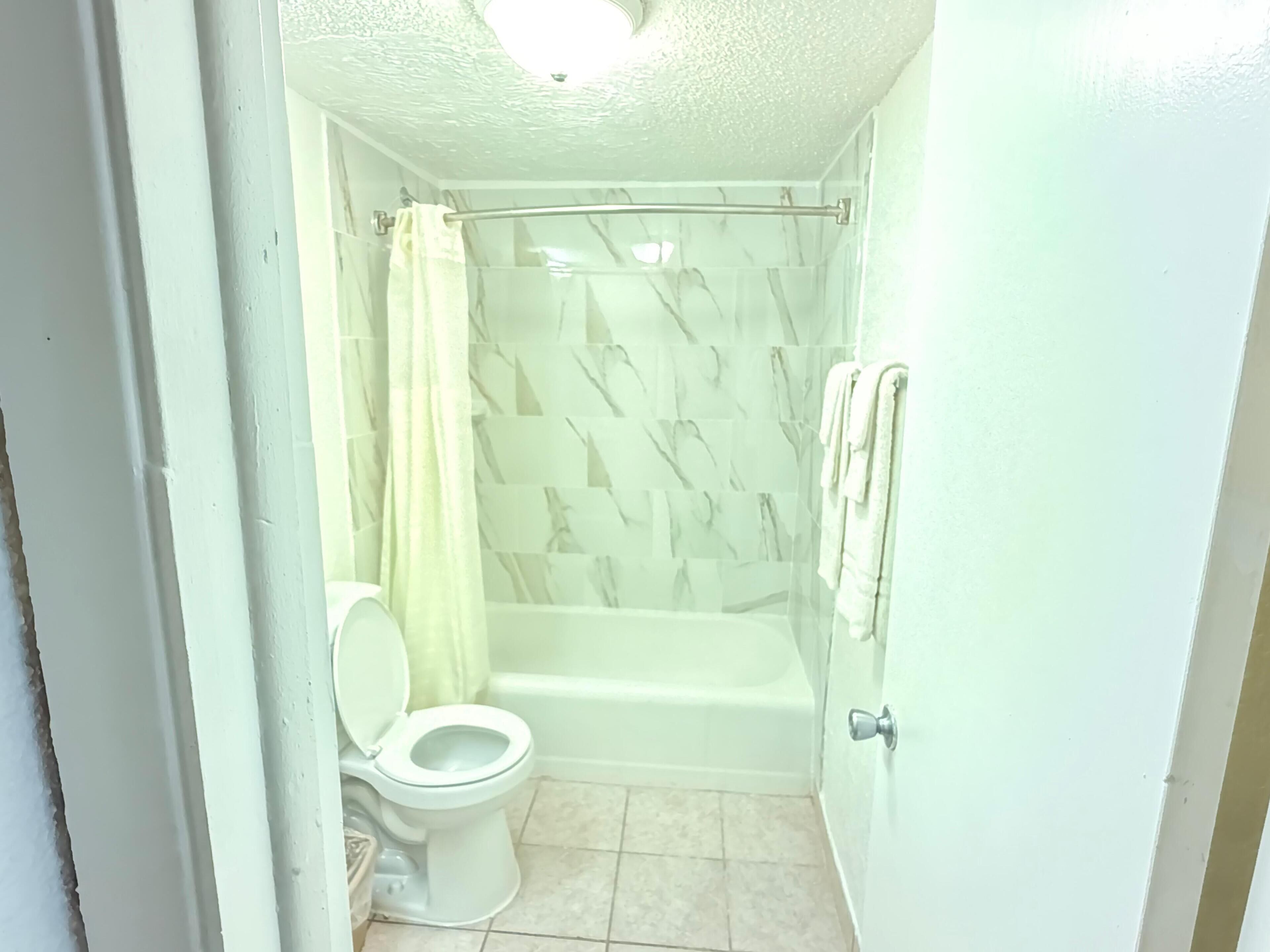Bathtub, towels, toilet paper