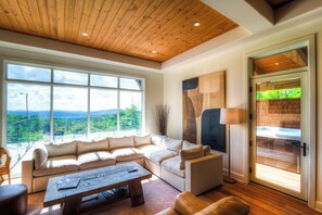 Télévision, cheminée, chaîne hi-fi