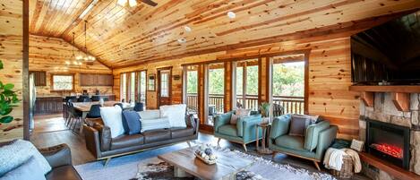 Smart TV, chimenea, videojuegos y futbolito