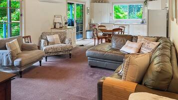 Smart TV, fireplace, DVD player