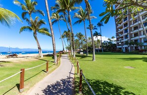 Property grounds - Maui Resort Rentals: Kaanapali Ali'i 312 - Luxurious 2BR Ground Floor w/ Partial Ocean Views & Large Lawn Area, Steps to Pools, Beach, BBQs! (Lahaina)