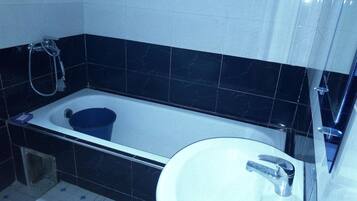 Shower, towels, soap, shampoo