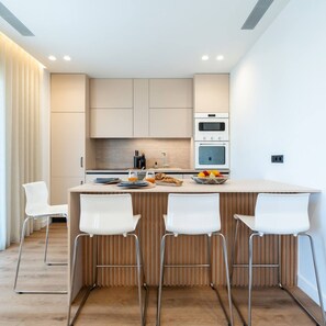 Fridge, microwave, oven, stovetop - 2-BD Luxury Apt  Sea View Balcony near the beach (Voula)