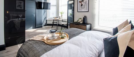 Suíte estúdio grand, 1 cama de casal, cozinha, vista para o mar | Individualmente decorados, individualmente mobiliados