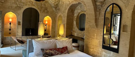 Premium bedding, minibar, desk, laptop workspace