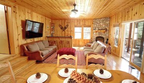 TV, fireplace