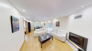 Smart TV, fireplace, stereo, printers