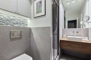 Douche, sèche-cheveux, shampoing