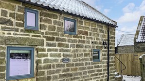 A stone building with three windows and a sign reading "Little Fyther." - Little Pythorn - UK45253 (Westerdale, near Castleton)