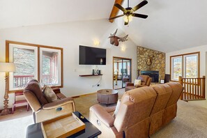 TV, fireplace, table football