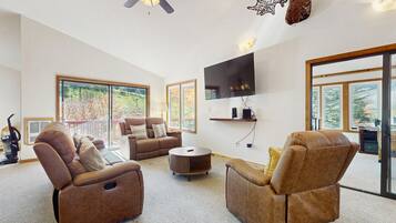 TV, fireplace, foosball